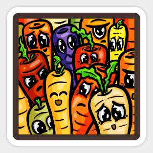 Carrots Many Colorful Carrots Cartoon Illustration Sticker